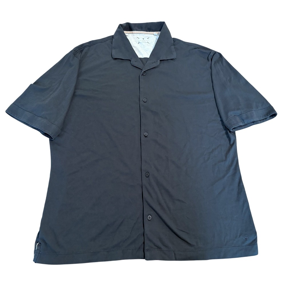 Left Coast Tee Shirt Mens XL Black Pima Cotton Short Sleeve Button Up Shaped